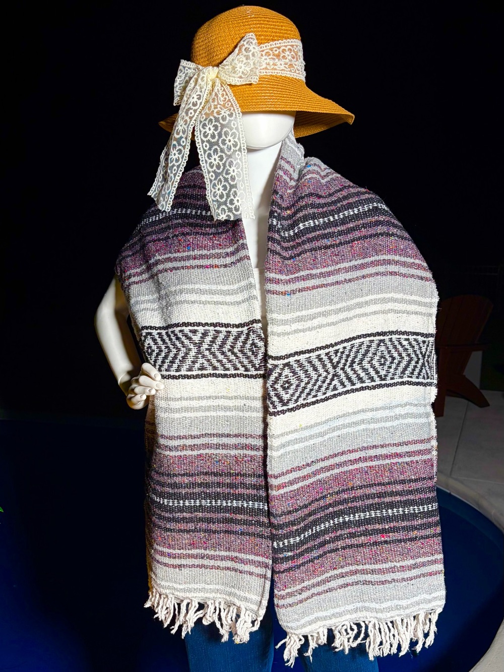 Mexican Falsa Blanket – Woven Striped Serape Throw with Fringe